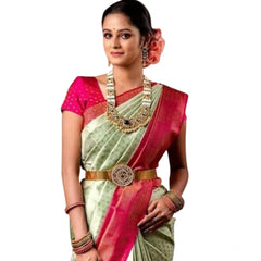 Mayawye Women's Soft Lichi Silk Printed Saree With Unstitched Blouse 5.5Mtr (Light Green)