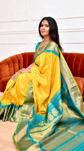 Mayawye Women's Soft Lichi Silk Printed Saree With Unstitched Blouse 5.5Mtr (Yellow)