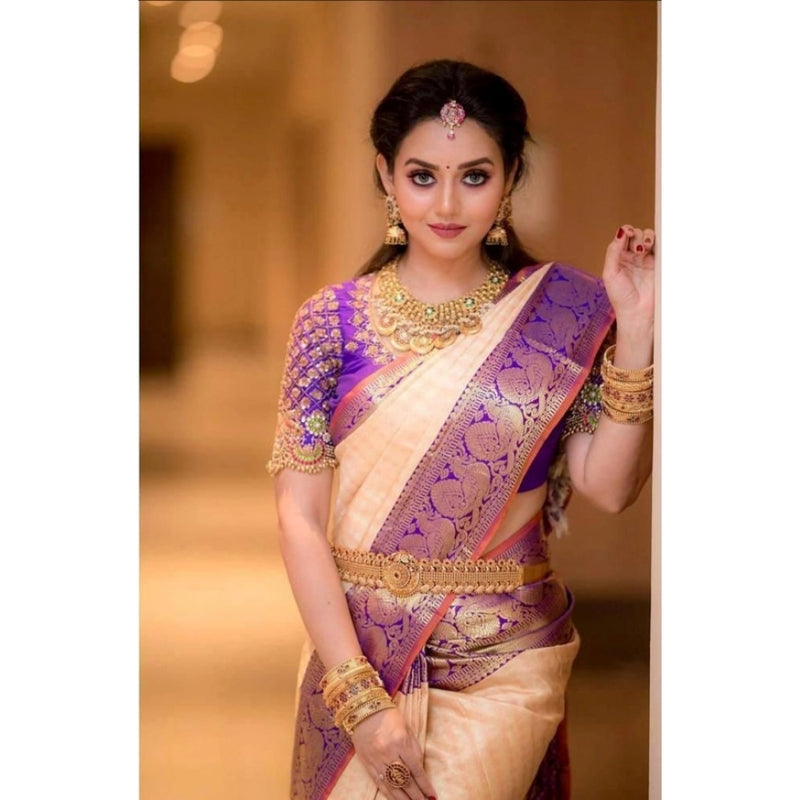 Mayawye Women's Soft Lichi Silk Printed Saree With Unstitched Blouse 5.5Mtr (Purple)