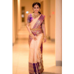 Mayawye Women's Soft Lichi Silk Printed Saree With Unstitched Blouse 5.5Mtr (Purple)