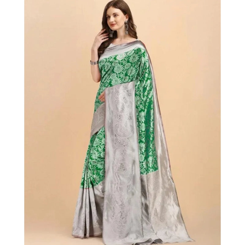 Mayawye Women's Soft Lichi Silk Printed Saree With Unstitched Blouse 5.5Mtr (Green)