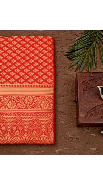 Mayawye Women's Soft Lichi Silk Printed Saree With Unstitched Blouse 5.5Mtr (Red)