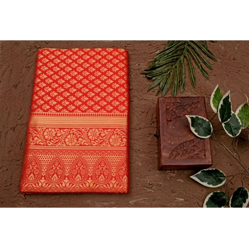Mayawye Women's Soft Lichi Silk Printed Saree With Unstitched Blouse 5.5Mtr (Red)