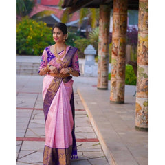 Mayawye Women's Soft Lichi Silk Printed Saree With Unstitched Blouse 5.5Mtr (Purple)