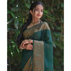 Mayawye Women's Soft Lichi Silk Solid Saree With Unstitched Blouse 5.5Mtr (Green)