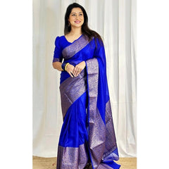 Mayawye Women's Soft Lichi Silk Solid Saree With Unstitched Blouse 5.5Mtr (Blue)
