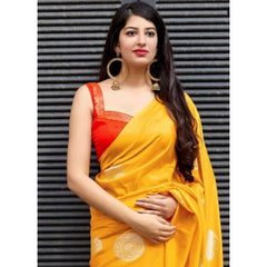 Mayawye Women's Soft Lichi Silk Printed Saree With Unstitched Blouse 5.5Mtr (Yellow)