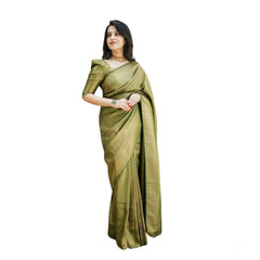 Mayawye Women's Soft Lichi Silk Printed Saree With Unstitched Blouse 5.5Mtr (Green)