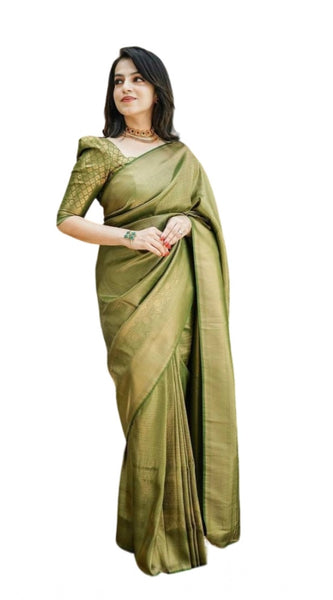 Mayawye Women's Soft Lichi Silk Printed Saree With Unstitched Blouse 5.5Mtr (Green)