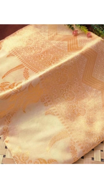 Mayawye Women's Soft Lichi Silk Printed Saree With Unstitched Blouse 5.5Mtr (Golden)