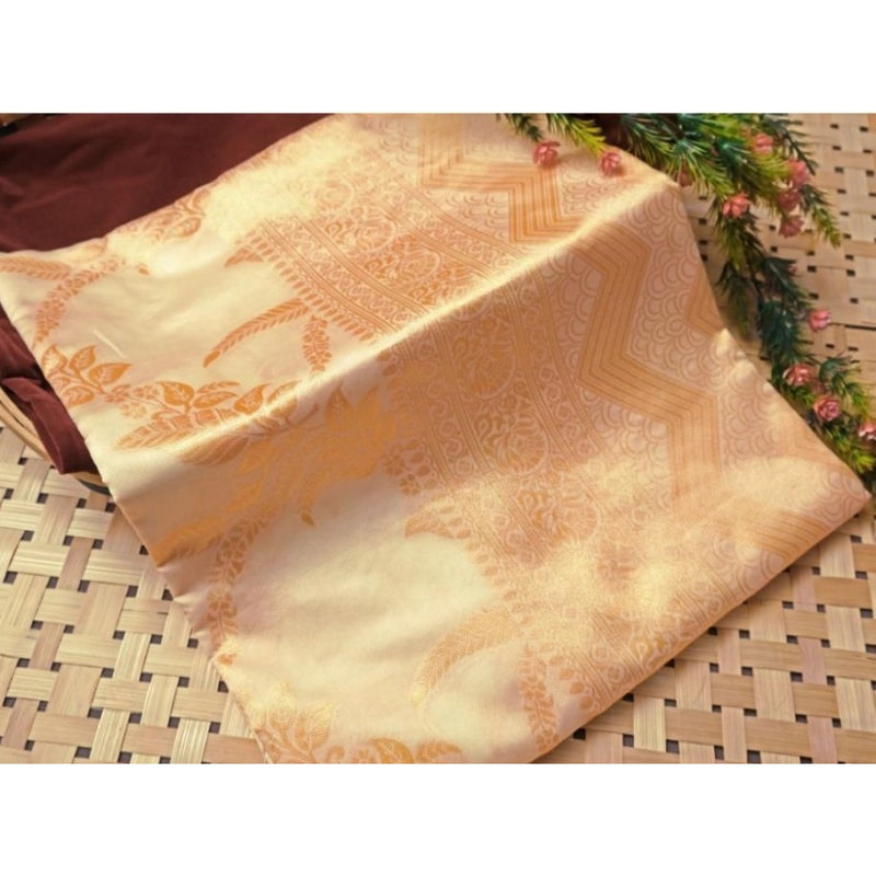 Mayawye Women's Soft Lichi Silk Printed Saree With Unstitched Blouse 5.5Mtr (Golden)