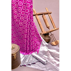 Mayawye Women's Soft Lichi Silk Printed Saree With Unstitched Blouse 5.5Mtr (Pink)
