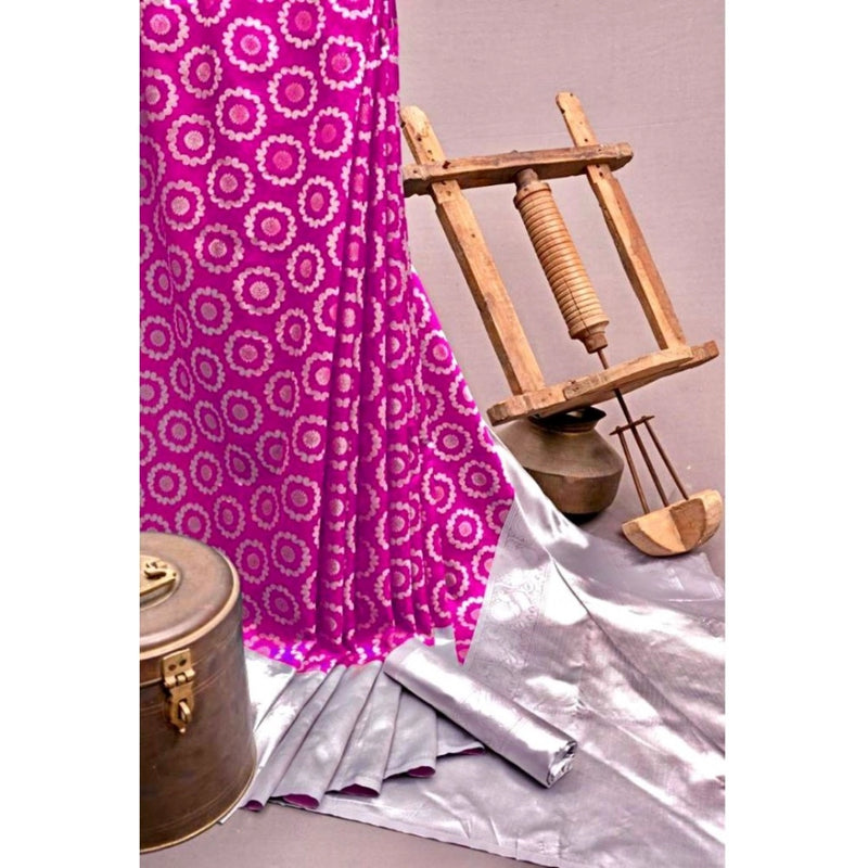 Mayawye Women's Soft Lichi Silk Printed Saree With Unstitched Blouse 5.5Mtr (Pink)