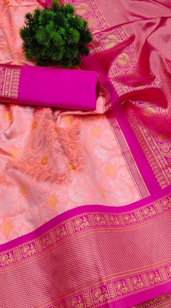 Mayawye Women's Soft Lichi Silk Printed Saree With Unstitched Blouse 5.5Mtr (Pink)