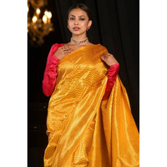 Mayawye Women's Soft Lichi Silk Woven Saree With Unstitched Blouse 5.5Mtr (Yellow)