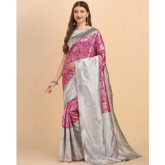 Mayawye Women's Soft Lichi Silk Printed Saree With Unstitched Blouse 5.5Mtr (Pink)