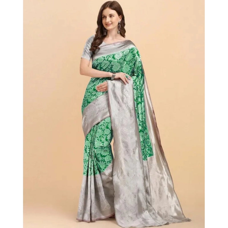 Mayawye Women's Soft Lichi Silk Printed Saree With Unstitched Blouse 5.5Mtr (Green)