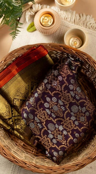 Mayawye Women's Soft Lichi Silk Printed Saree With Unstitched Blouse 5.5Mtr (Purple)