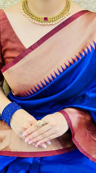 Mayawye Women's Soft Lichi Silk Solid Saree With Unstitched Blouse 5.5Mtr (Blue)