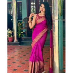 Mayawye Women's Soft Lichi Silk Solid Saree With Unstitched Blouse 5.5Mtr (Pink)