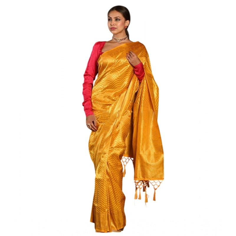 Mayawye Women's Soft Lichi Silk Woven Saree With Unstitched Blouse 5.5Mtr (Yellow)