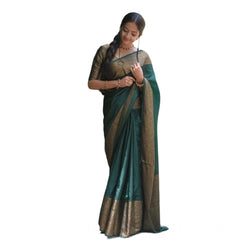 Mayawye Women's Soft Lichi Silk Solid Saree With Unstitched Blouse 5.5Mtr (Green)