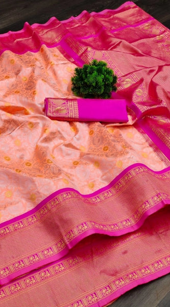 Mayawye Women's Soft Lichi Silk Printed Saree With Unstitched Blouse 5.5Mtr (Pink)