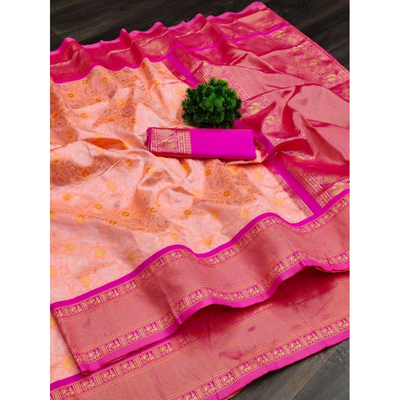 Mayawye Women's Soft Lichi Silk Printed Saree With Unstitched Blouse 5.5Mtr (Pink)