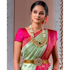Mayawye Women's Soft Lichi Silk Printed Saree With Unstitched Blouse 5.5Mtr (Light Green)