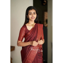 Mayawye Women's Soft Lichi Silk Solid Saree With Unstitched Blouse 5.5Mtr (Maroon)