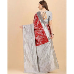 Mayawye Women's Soft Lichi Silk Printed Saree With Unstitched Blouse 5.5Mtr (Red)
