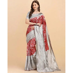 Mayawye Women's Soft Lichi Silk Printed Saree With Unstitched Blouse 5.5Mtr (Red)