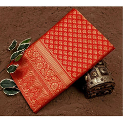 Mayawye Women's Soft Lichi Silk Printed Saree With Unstitched Blouse 5.5Mtr (Red)
