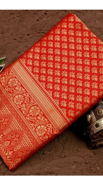 Mayawye Women's Soft Lichi Silk Printed Saree With Unstitched Blouse 5.5Mtr (Red)