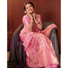 Mayawye Women's Soft Lichi Silk Printed Saree With Unstitched Blouse 5.5Mtr (Pink)