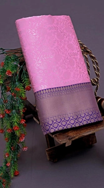 Mayawye Women's Soft Lichi Silk Printed Saree With Unstitched Blouse 5.5Mtr (Purple)