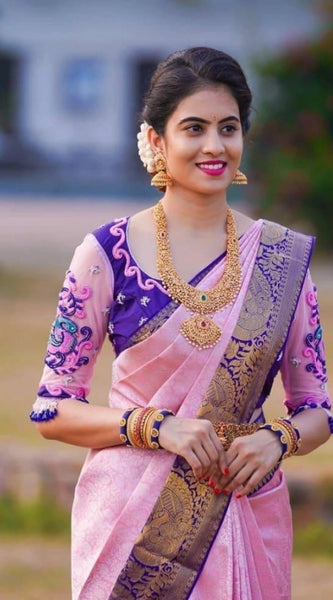 Mayawye Women's Soft Lichi Silk Printed Saree With Unstitched Blouse 5.5Mtr (Purple)