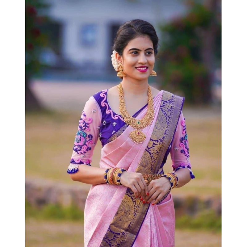 Mayawye Women's Soft Lichi Silk Printed Saree With Unstitched Blouse 5.5Mtr (Purple)