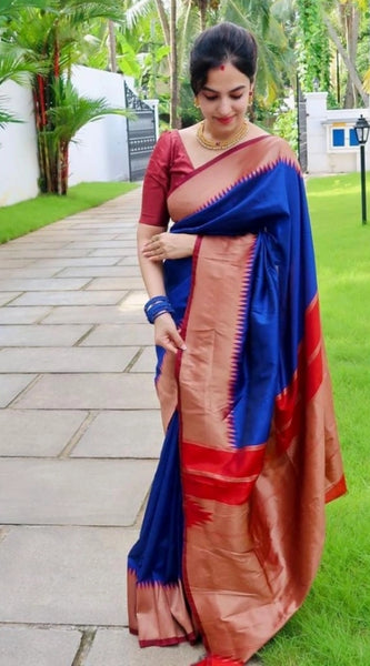 Mayawye Women's Soft Lichi Silk Solid Saree With Unstitched Blouse 5.5Mtr (Blue)