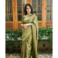 Mayawye Women's Soft Lichi Silk Printed Saree With Unstitched Blouse 5.5Mtr (Green)
