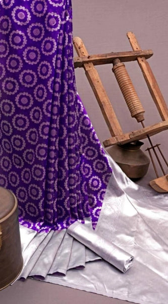 Mayawye Women's Soft Lichi Silk Printed Saree With Unstitched Blouse 5.5Mtr (Purple)