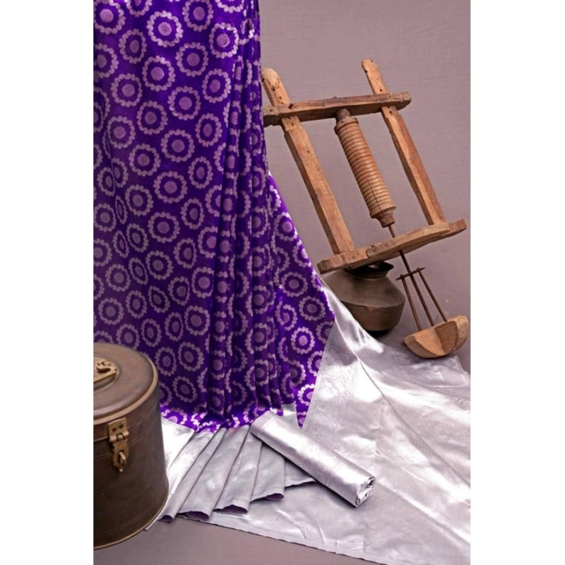 Mayawye Women's Soft Lichi Silk Printed Saree With Unstitched Blouse 5.5Mtr (Purple)