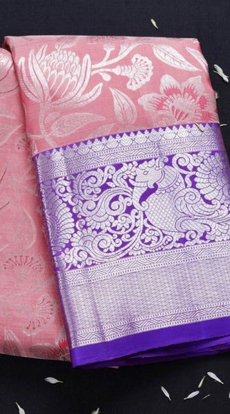 Mayawye Women's Soft Lichi Silk Printed Saree With Unstitched Blouse 5.5Mtr (Purple)