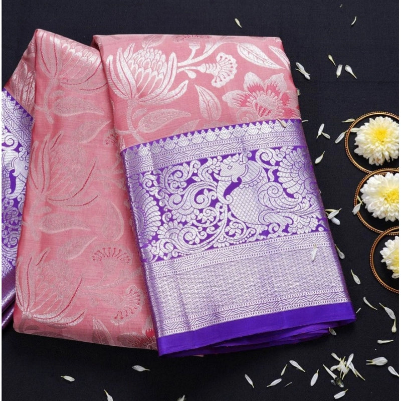 Mayawye Women's Soft Lichi Silk Printed Saree With Unstitched Blouse 5.5Mtr (Purple)