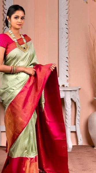 Mayawye Women's Soft Lichi Silk Printed Saree With Unstitched Blouse 5.5Mtr (Light Green)