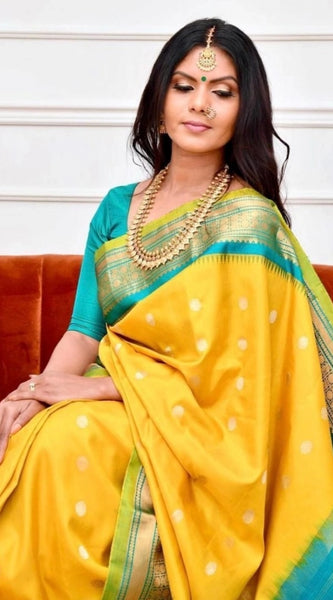 Mayawye Women's Soft Lichi Silk Printed Saree With Unstitched Blouse 5.5Mtr (Yellow)