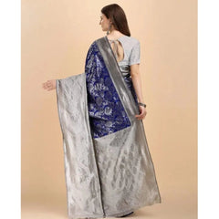 Mayawye Women's Soft Lichi Silk Printed Saree With Unstitched Blouse 5.5Mtr (Blue)
