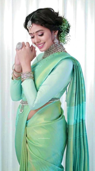 Mayawye Women's Soft Lichi Silk Printed Saree With Unstitched Blouse 5.5Mtr (Light Green)