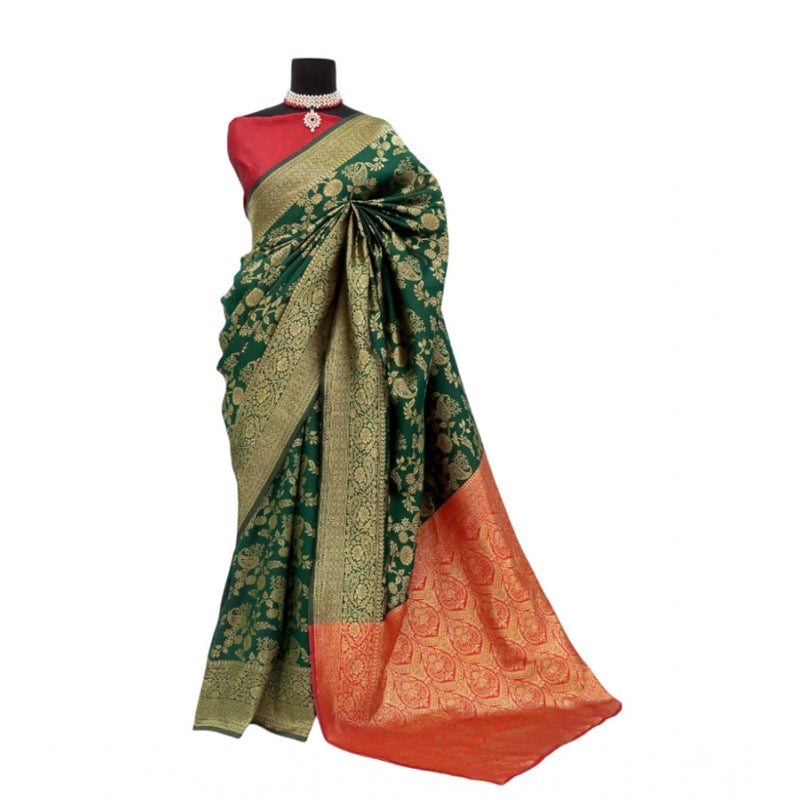 Mayawye Women's Banarasi Printed Saree With Unstitched Blouse 5.5Mtr (Green)