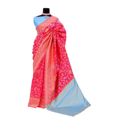 Mayawye Women's Banarasi Printed Saree With Unstitched Blouse 5.5Mtr (Rani)